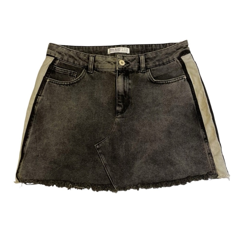 Zara Black Gray Denim Jean Mini Skirt Size L